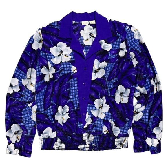 Alia Tops - ALIA VINTAGE 90s Floral Purple Lightweight Business Casual Blouse Shirt Medium